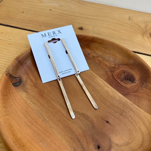 MERX Modern Minimal Earrings Silver-Tone Dangle Bar Studs 3.5" Long Nickel-free - Picture 2 of 6